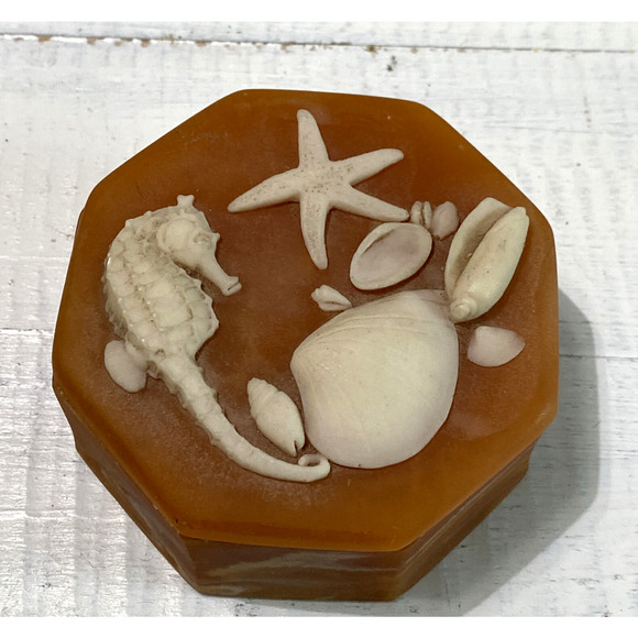 Vintage Design Gifts Soapstone Sea Horse Shells Starfish Trinket Box - Picture 11 of 11